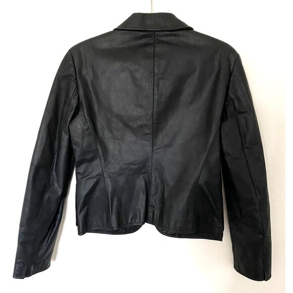 VTG Gianfranco Ferre Black Leather Jacket Italian Metal Buttons Collector Sz 10 - Picture 2 of 16